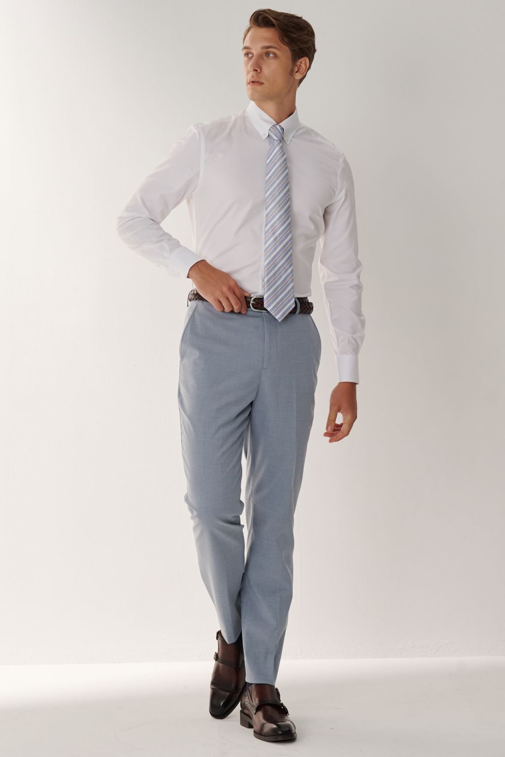 SST&C Classic Sky Blue Plain Tailored Suit Trousers | 00022408010_1
