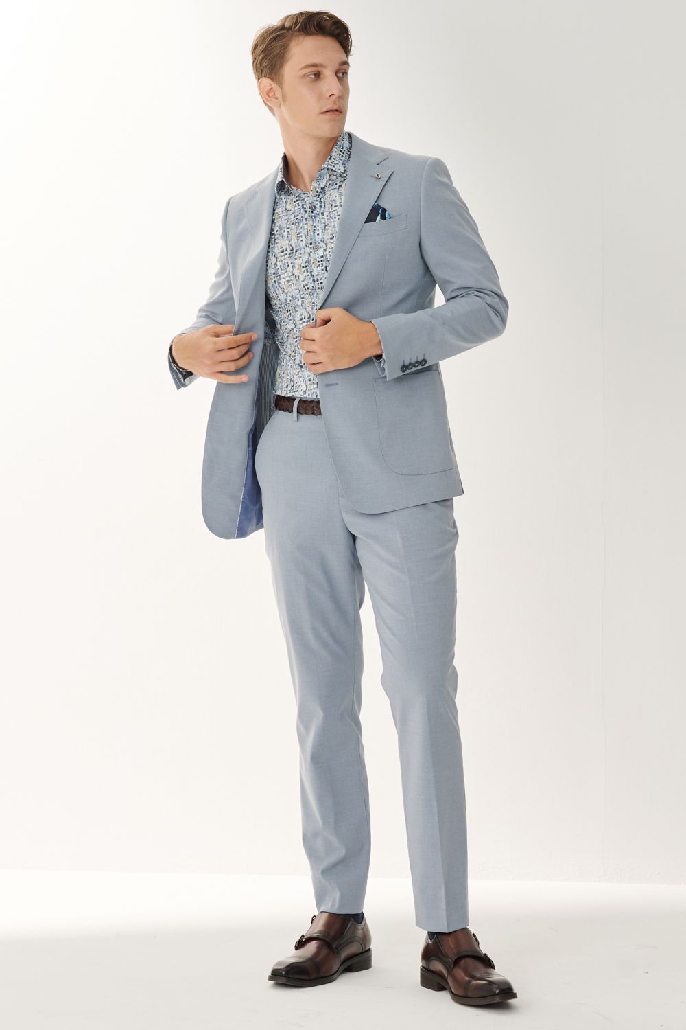 SST&C Classic Sky Blue Plain Tailored Suit Trousers | 00022408010_2