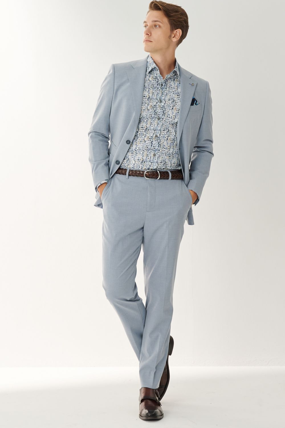 SST&C Classic Sky Blue Plain Tailored Suit Trousers | 00022408010_3