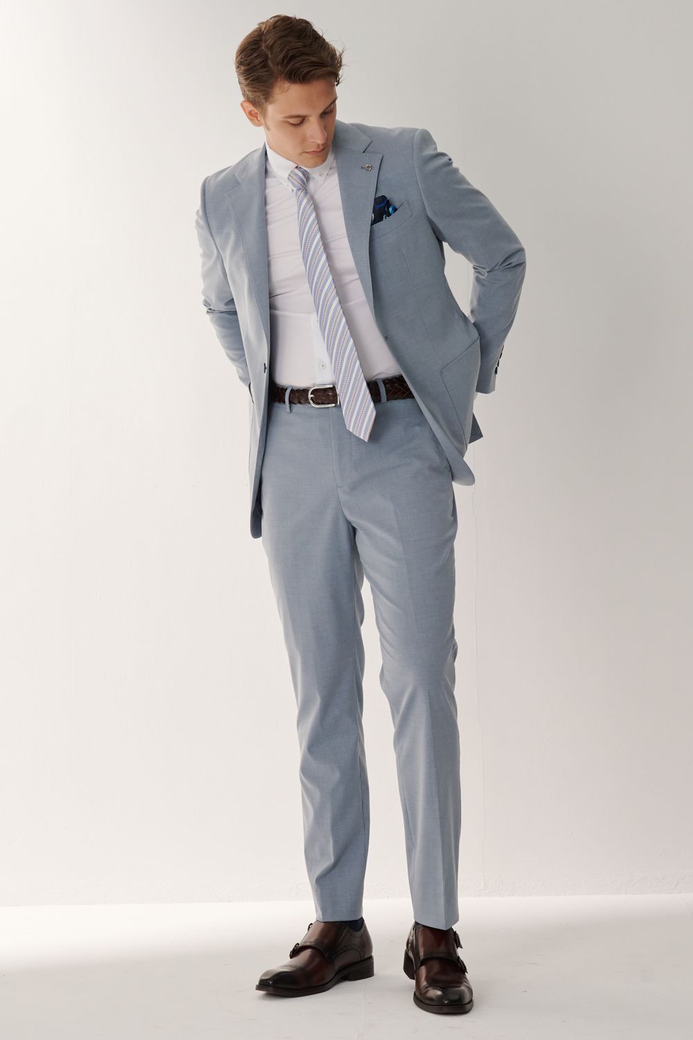 SST&C Classic Sky Blue Plain Tailored Suit Trousers | 00022408010_4