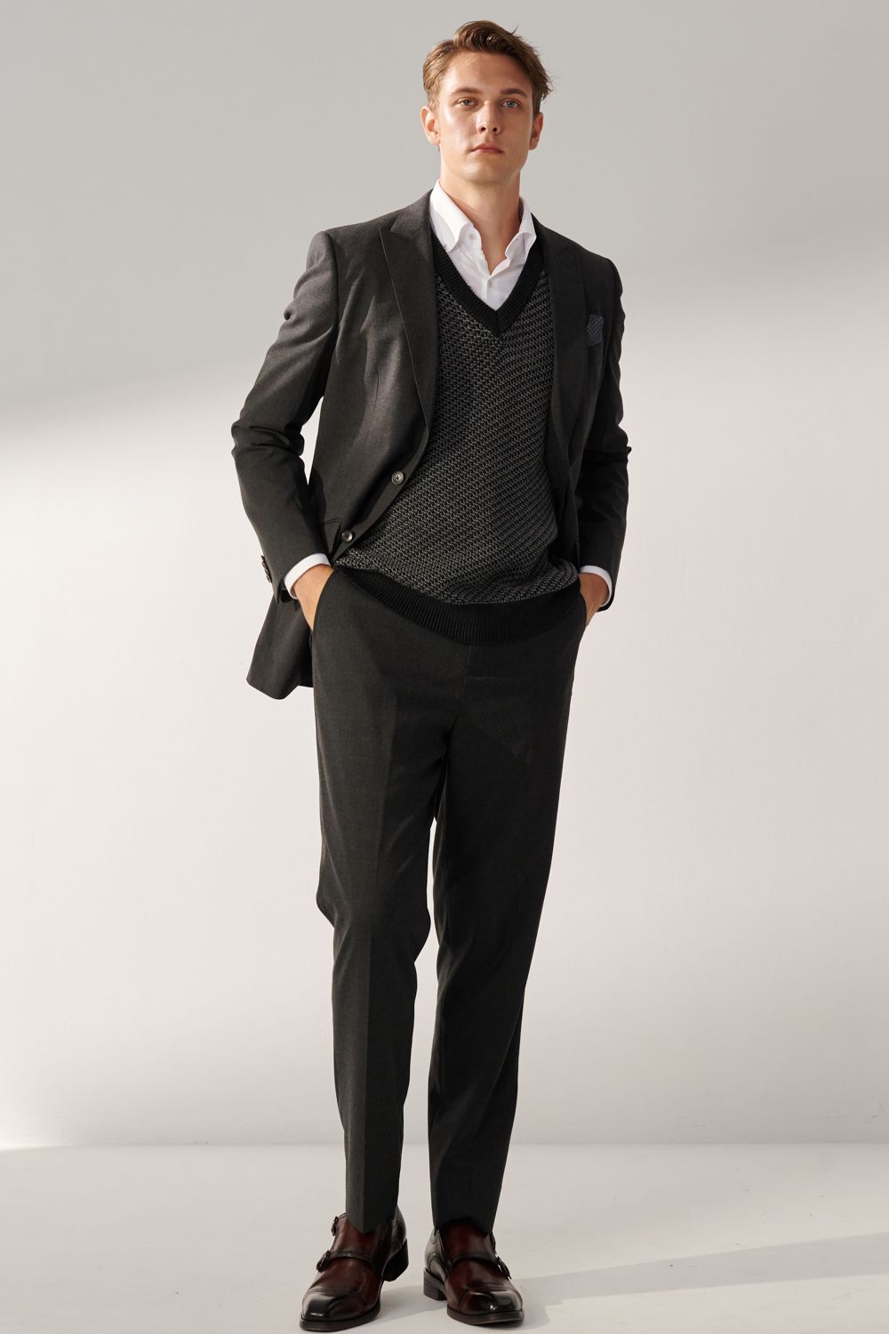 SST&C Classic Dark Gray Plain Classic Suit Trousers | 00022408009_0