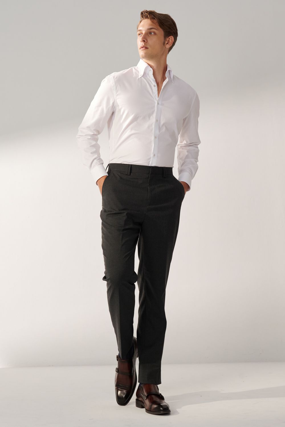 SST&C Classic Dark Gray Plain Classic Suit Trousers | 00022408009_4
