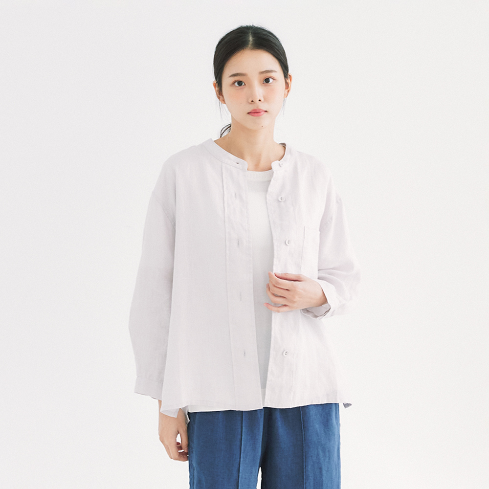 亞麻中袖襯衫  灰F