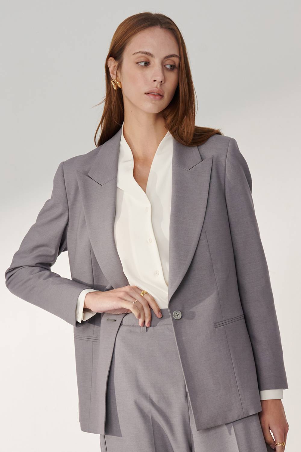SST&C Textured Gray Sword Collar Loose Long Suit Jacket | 01012408001_1