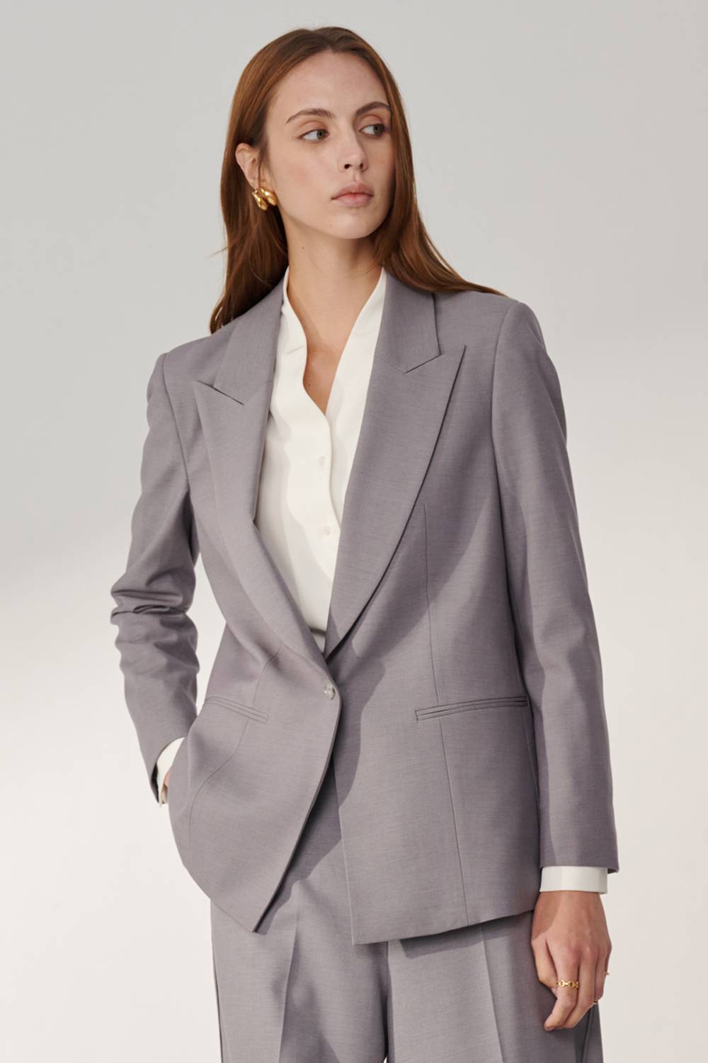 SST&C Textured Gray Sword Collar Loose Long Suit Jacket | 01012408001_4