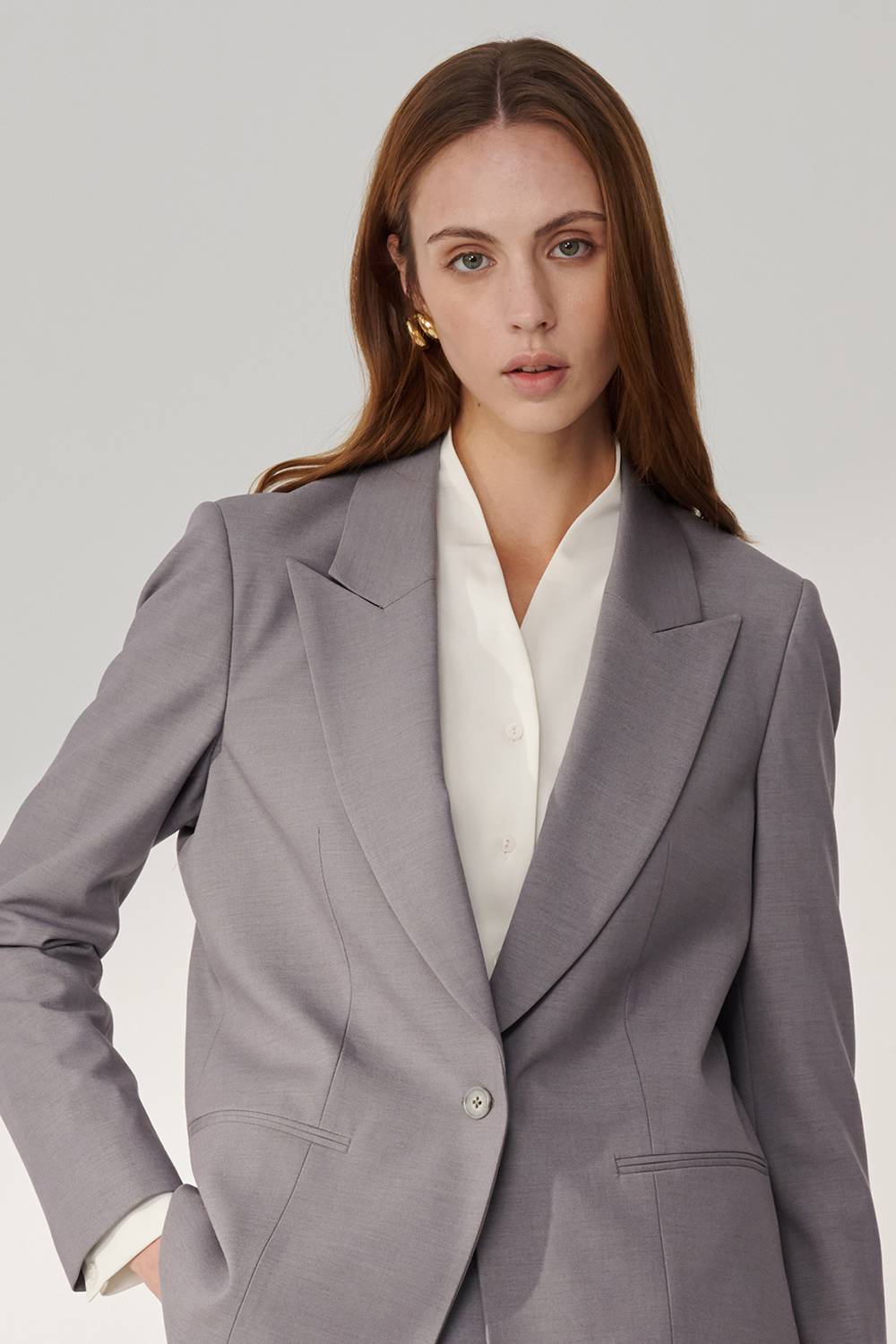 SST&C Textured Gray Sword Collar Loose Long Suit Jacket | 01012408001_5
