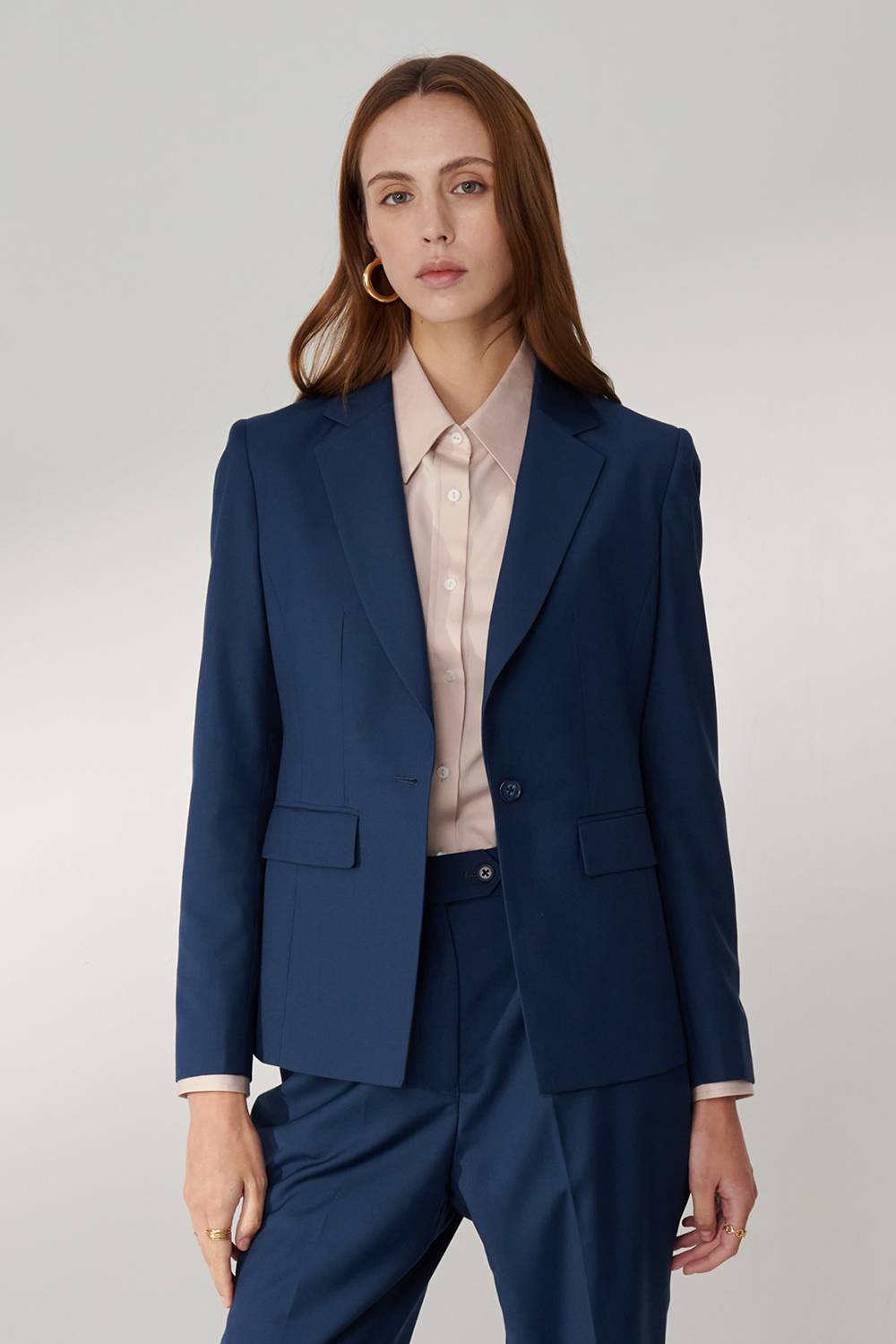SST&C Prussian Blue Square Collar Fitted Suit Jacket | 01012408003_0