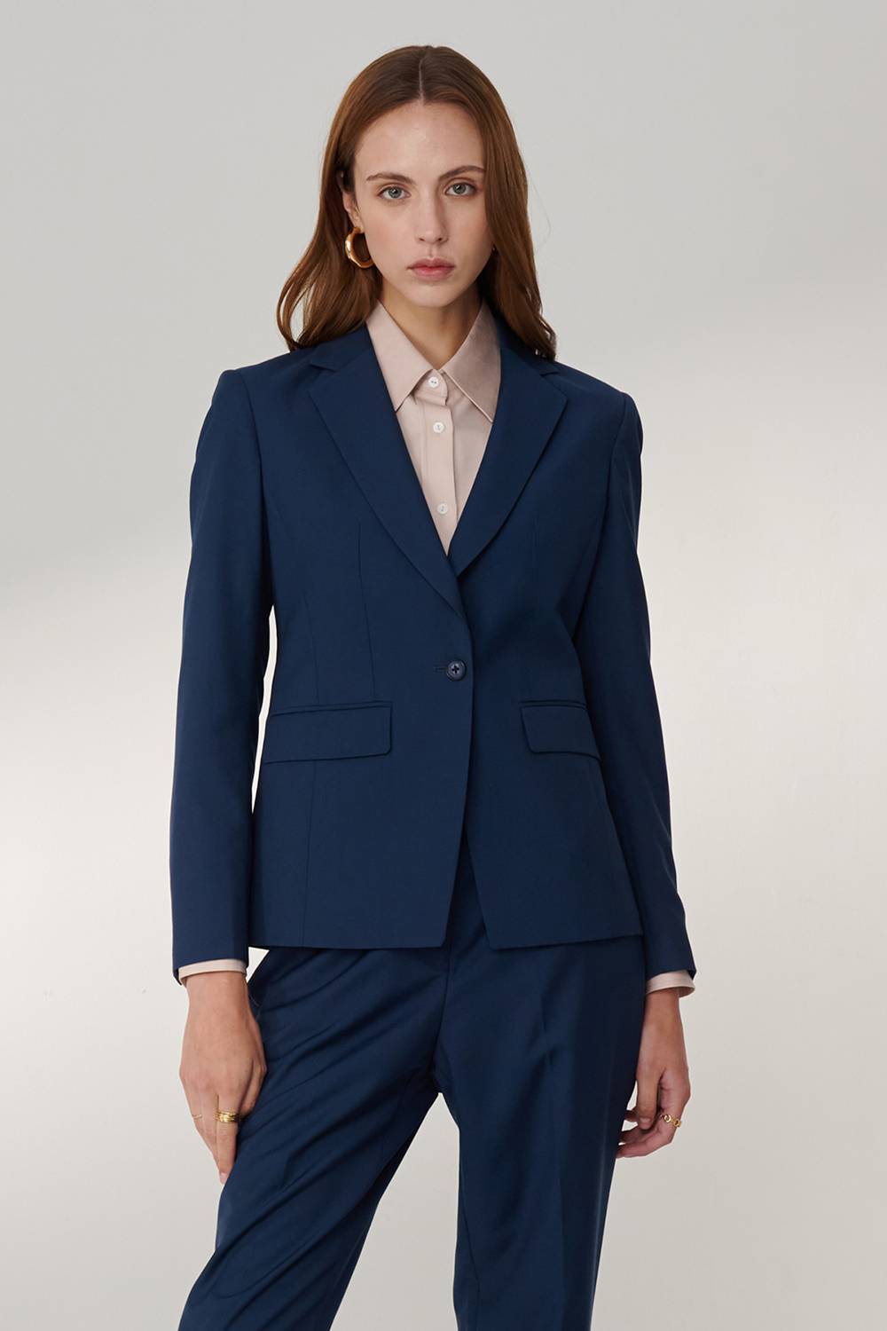 SST&C Prussian Blue Square Collar Fitted Suit Jacket | 01012408003_2