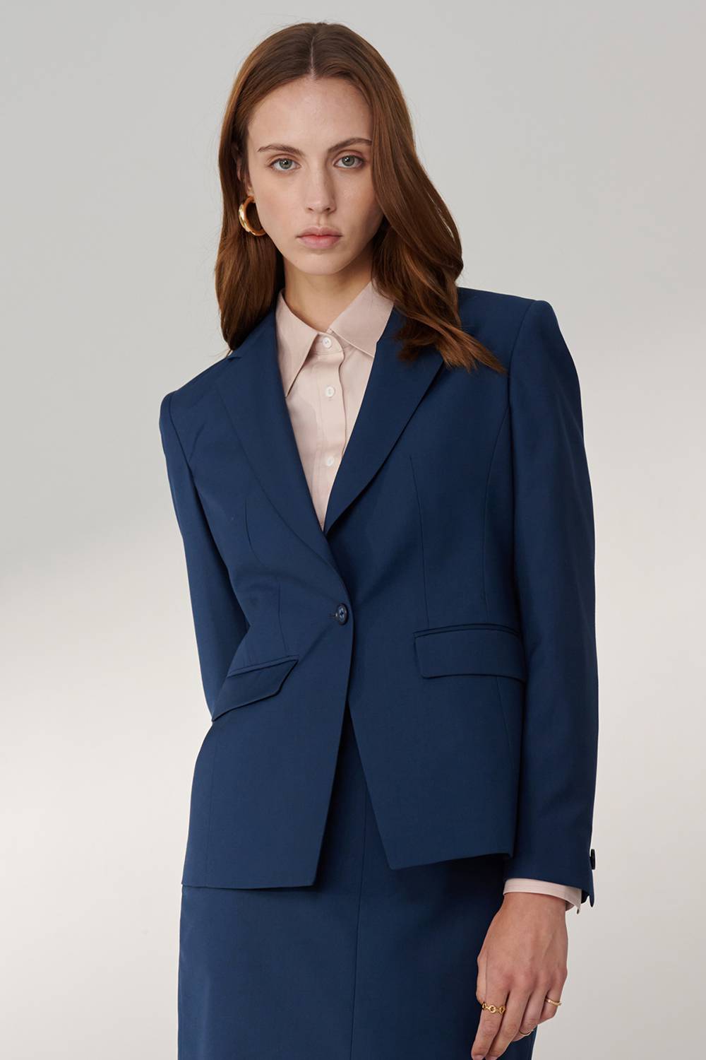 SST&C Prussian Blue Square Collar Fitted Suit Jacket | 01012408003_5