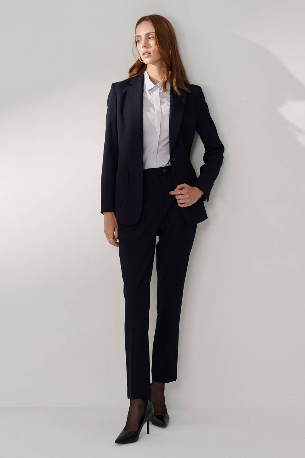 SST&C Navy Square Collar Mid-Length Suit Jacket | 01012408004_4