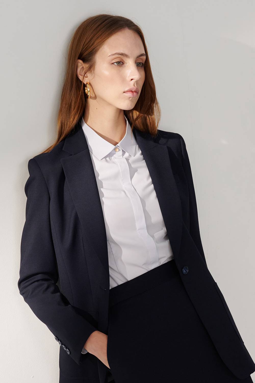 SST&C Navy Square Collar Mid-Length Suit Jacket | 01012408004_6