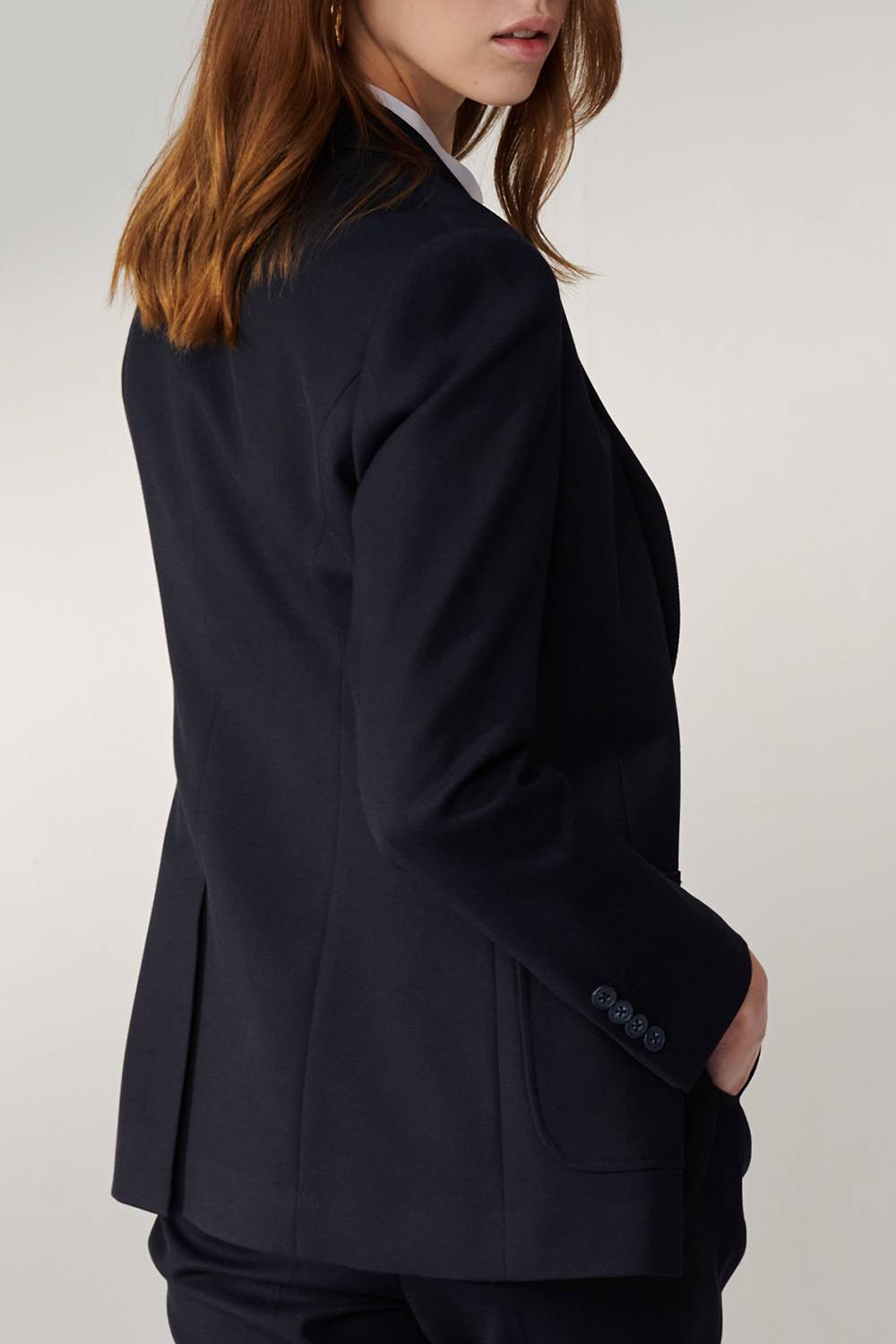 SST&C Navy Square Collar Mid-Length Suit Jacket | 01012408004_7