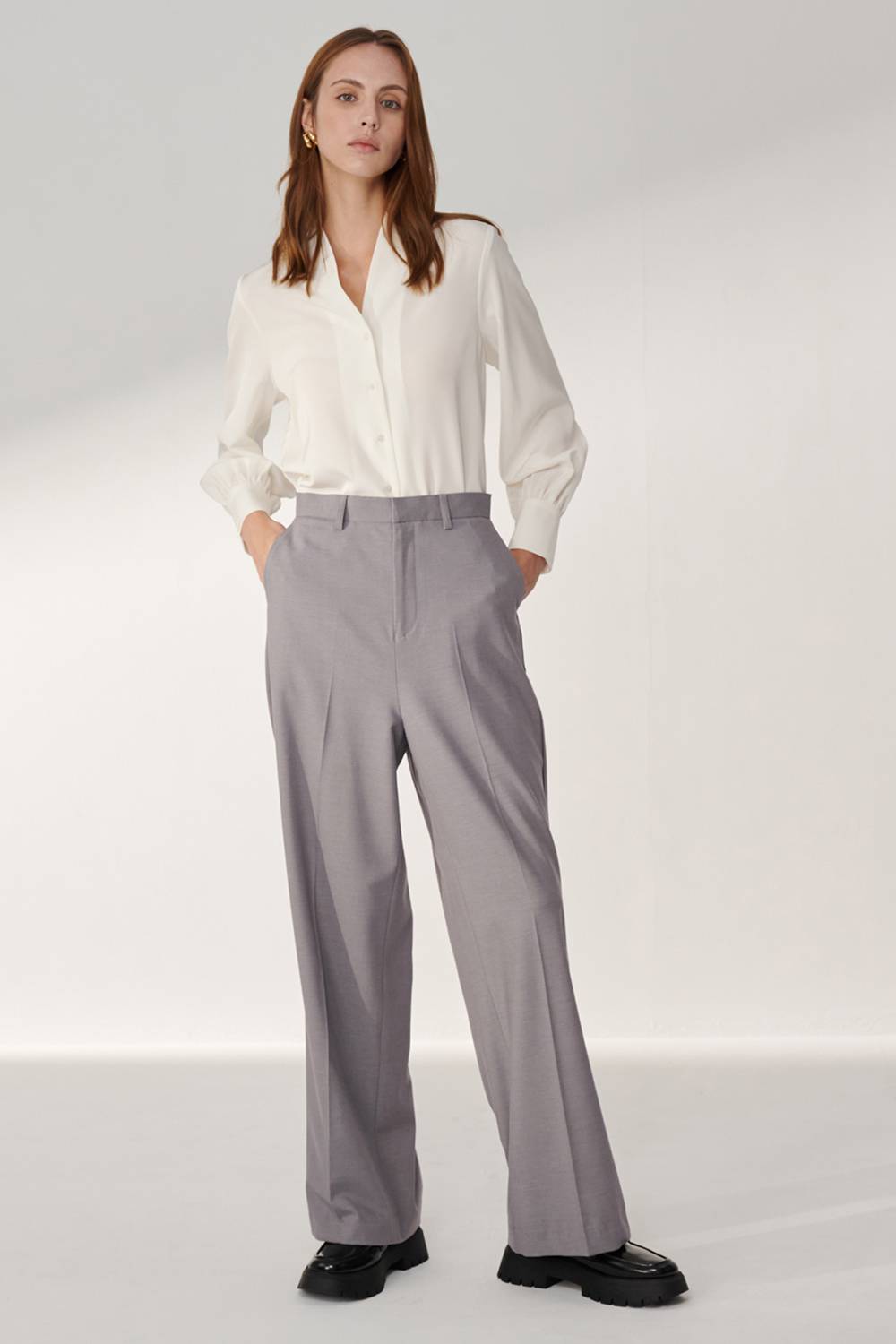 SST&C Textured Gray Sword Collar Loose Fit Suit Trousers | 01022408001_0