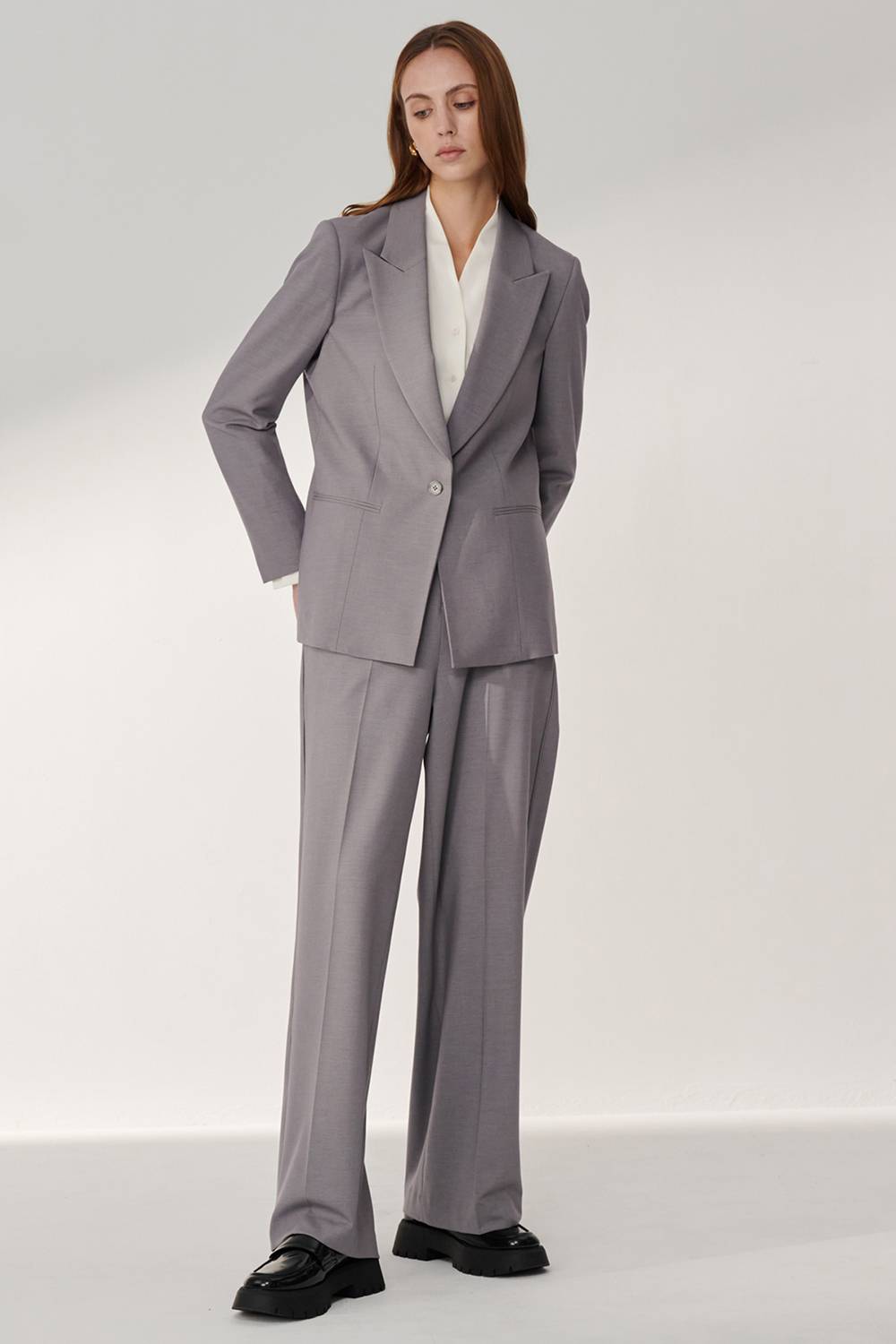 SST&C Textured Gray Sword Collar Loose Fit Suit Trousers | 01022408001_4