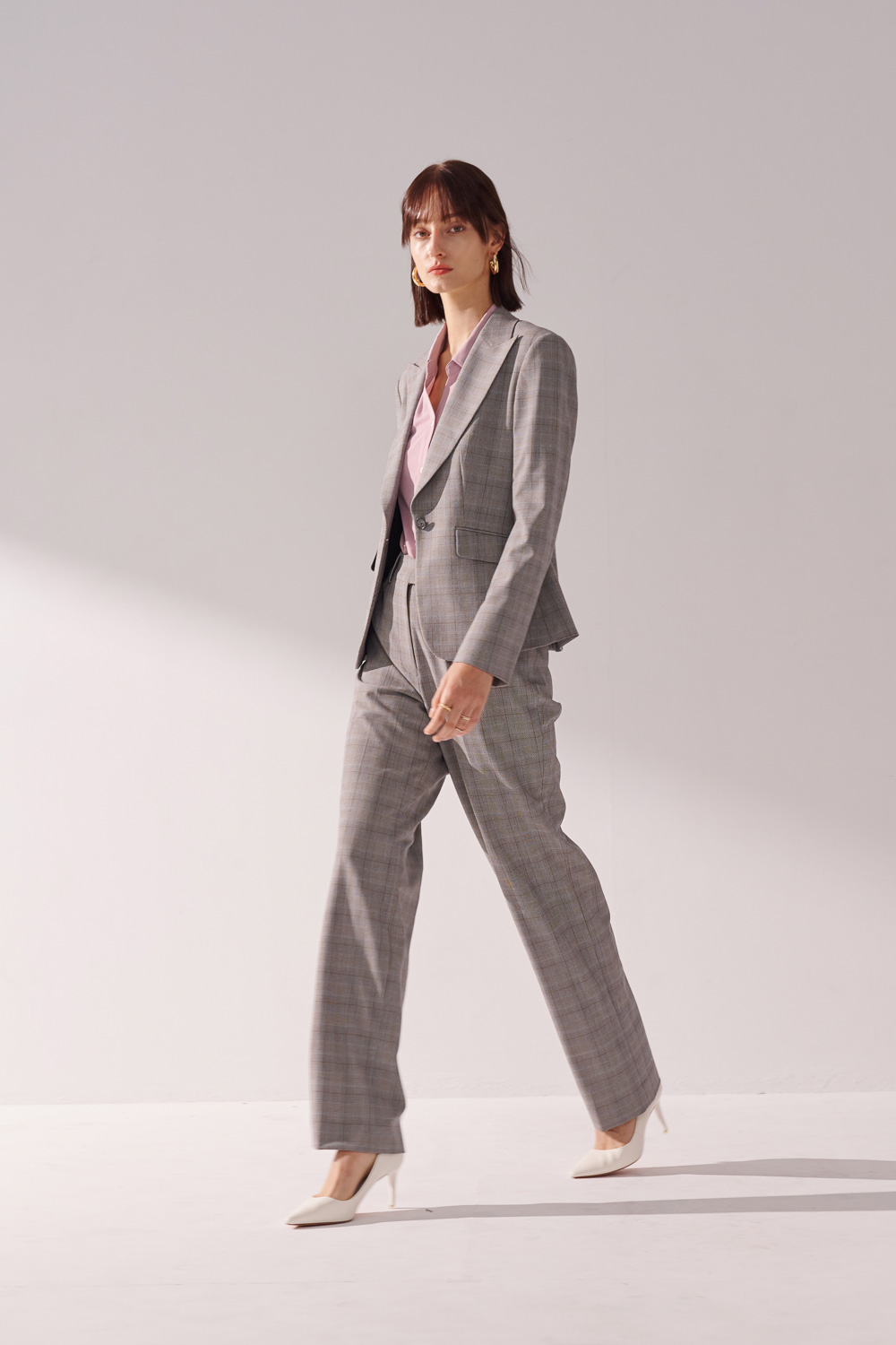 SST&C Light Gray Welsh Check Straight-Leg Suit Trousers | 01022408005_0
