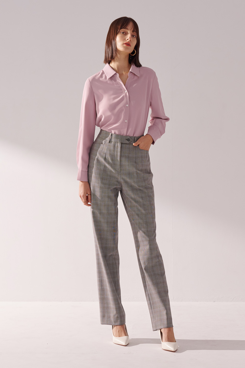 SST&C Light Gray Welsh Check Straight-Leg Suit Trousers | 01022408005_1