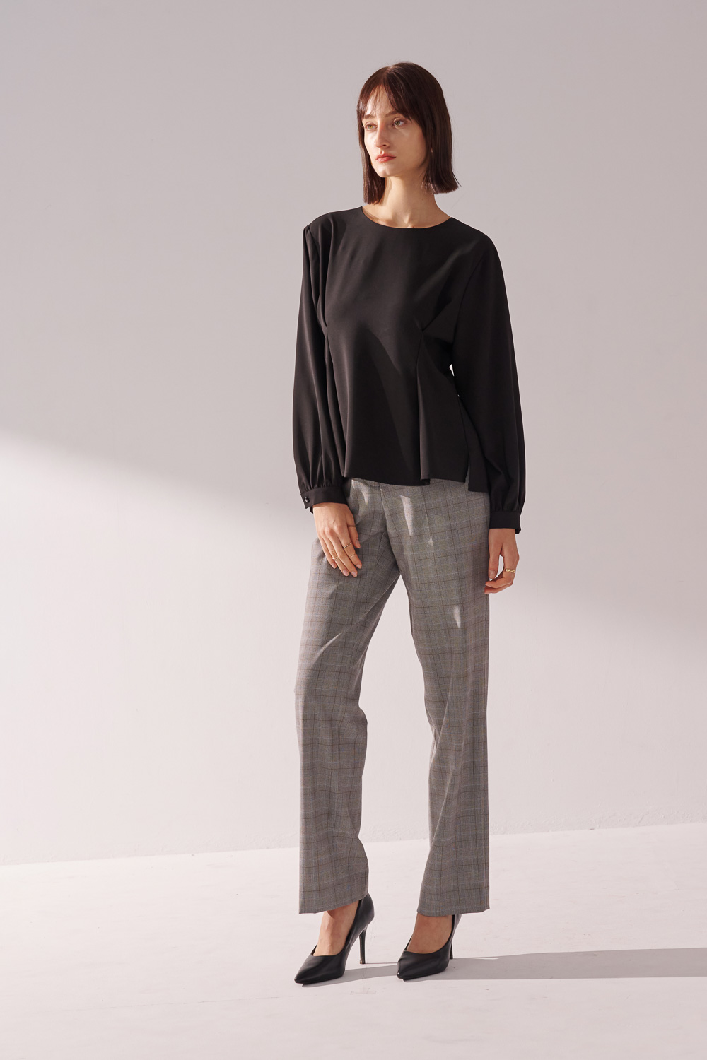 SST&C Light Gray Welsh Check Straight-Leg Suit Trousers | 01022408005_2