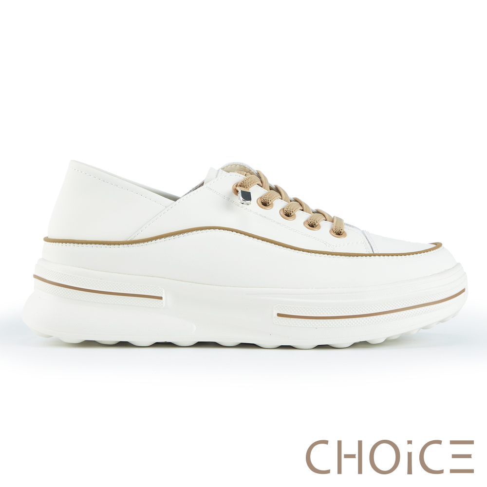 CHOiCE 後踩兩穿真皮免綁帶厚底休閒鞋 米色 #38366