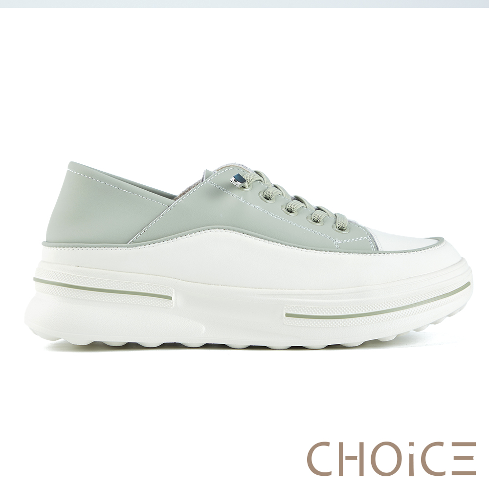 CHOiCE 後踩兩穿真皮免綁帶厚底休閒鞋 綠色 #38366