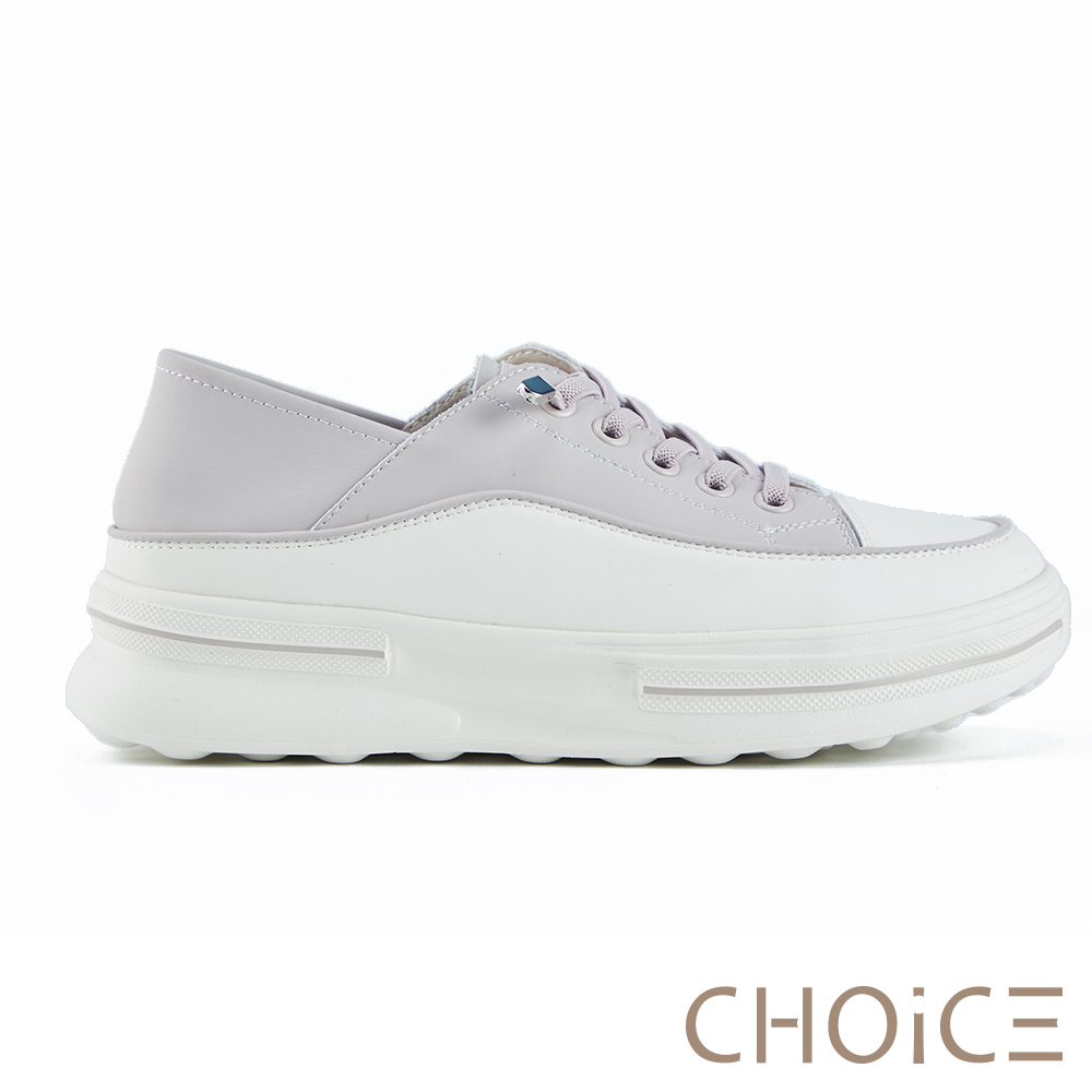 CHOiCE 後踩兩穿真皮免綁帶厚底休閒鞋 紫色 #38366