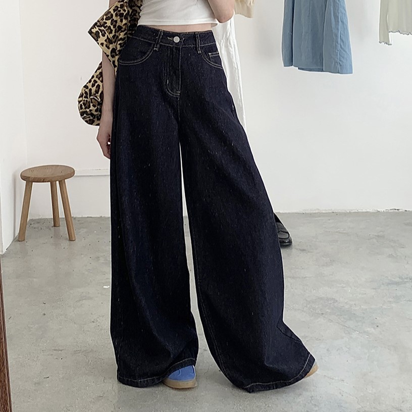 原藍色經典 重磅 牛仔寬褲【014556BBAI】_0