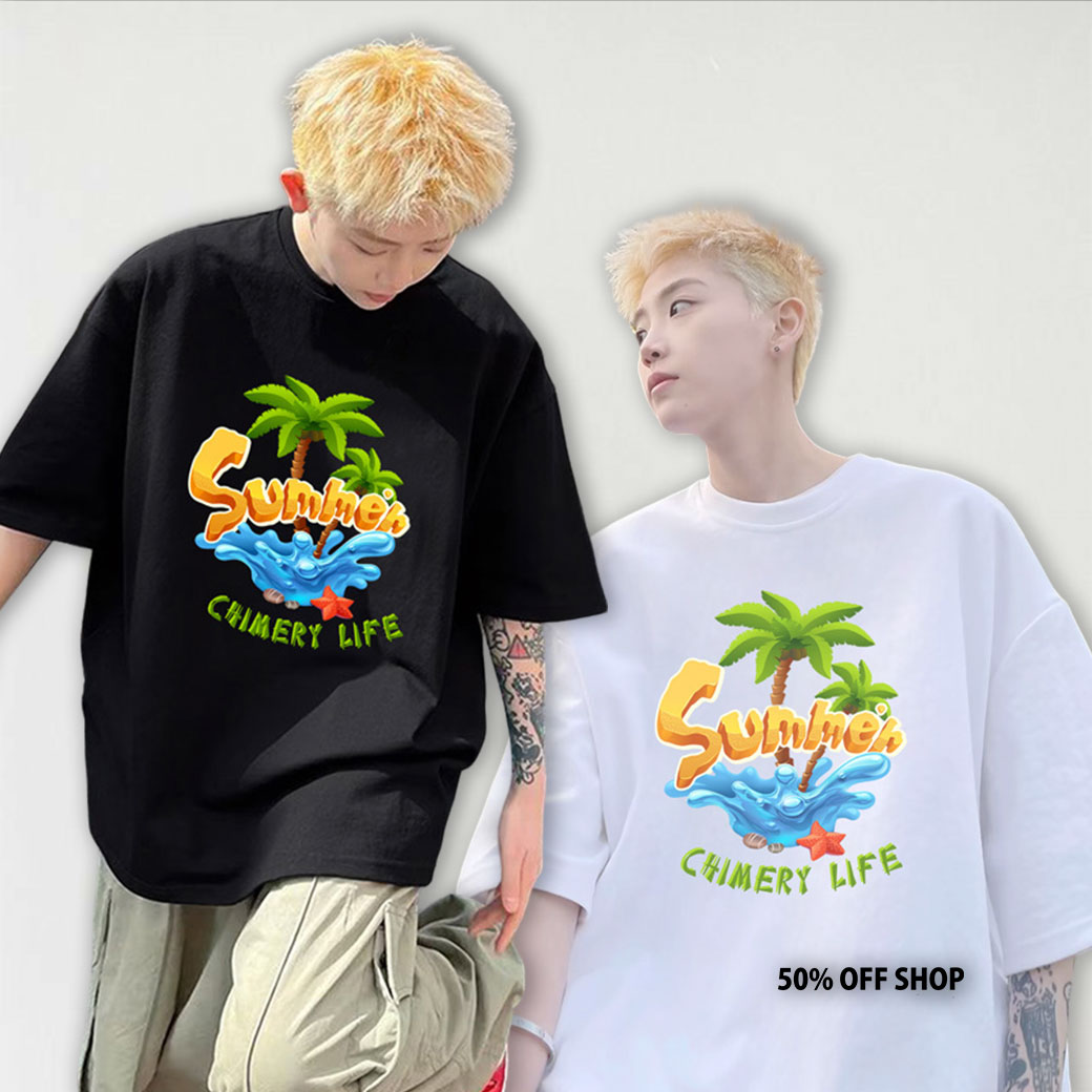 SUMMER椰子術與海浪纯棉落肩短T【011641AAAA】_0