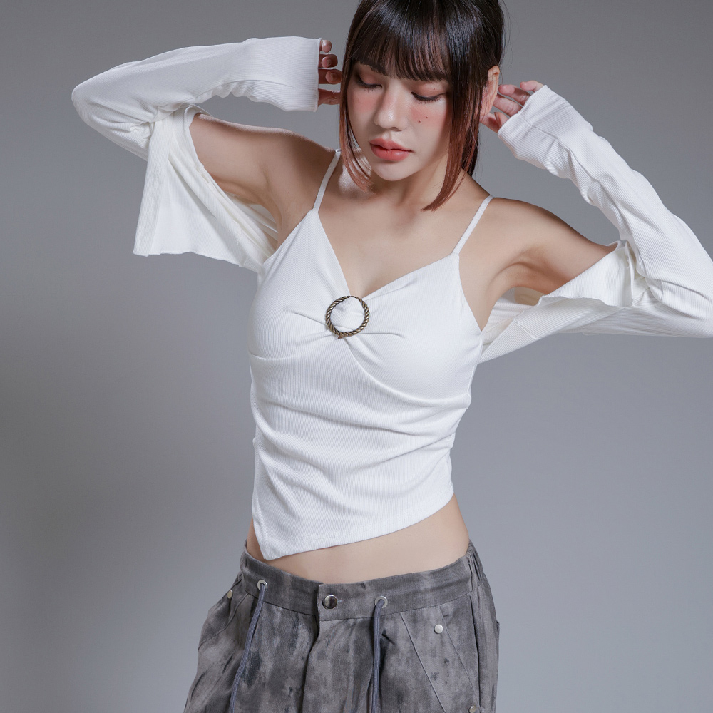 圈環背心/罩衫兩件套-白【KT24495】_3