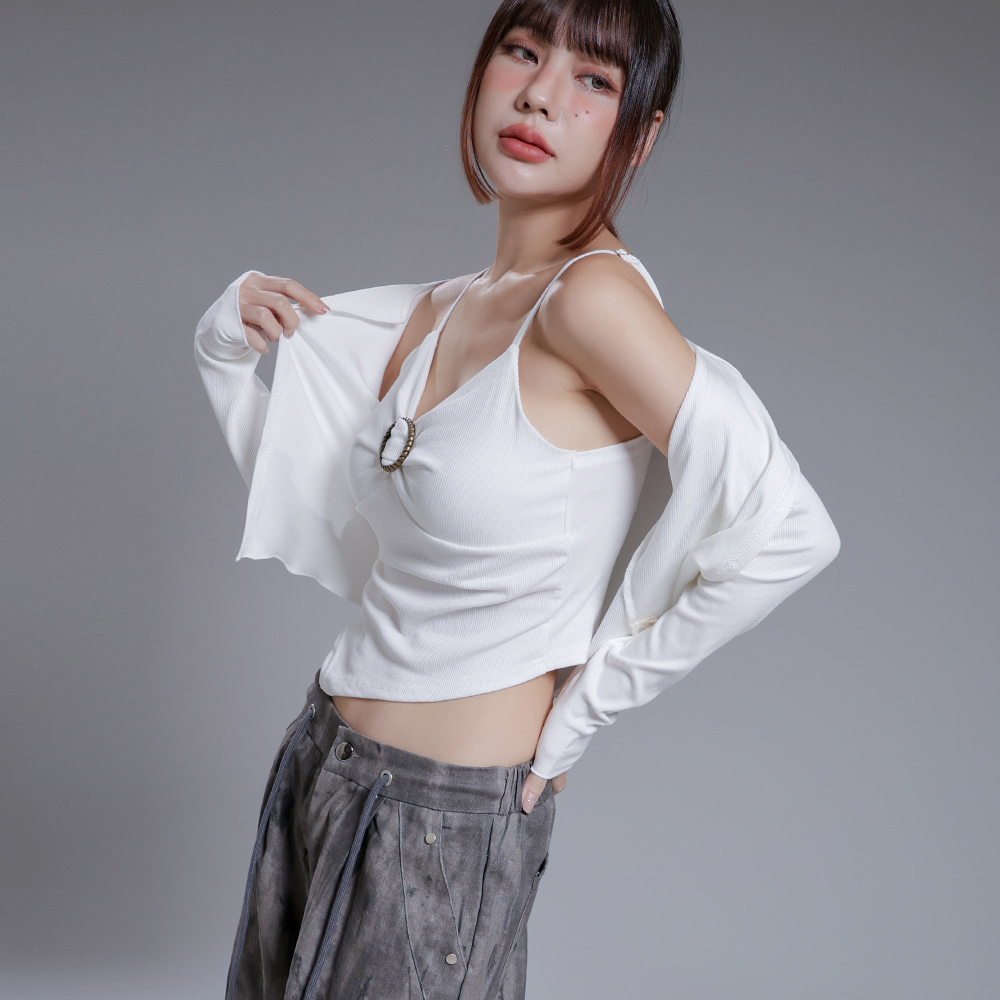 圈環背心/罩衫兩件套-白【KT24495】_5