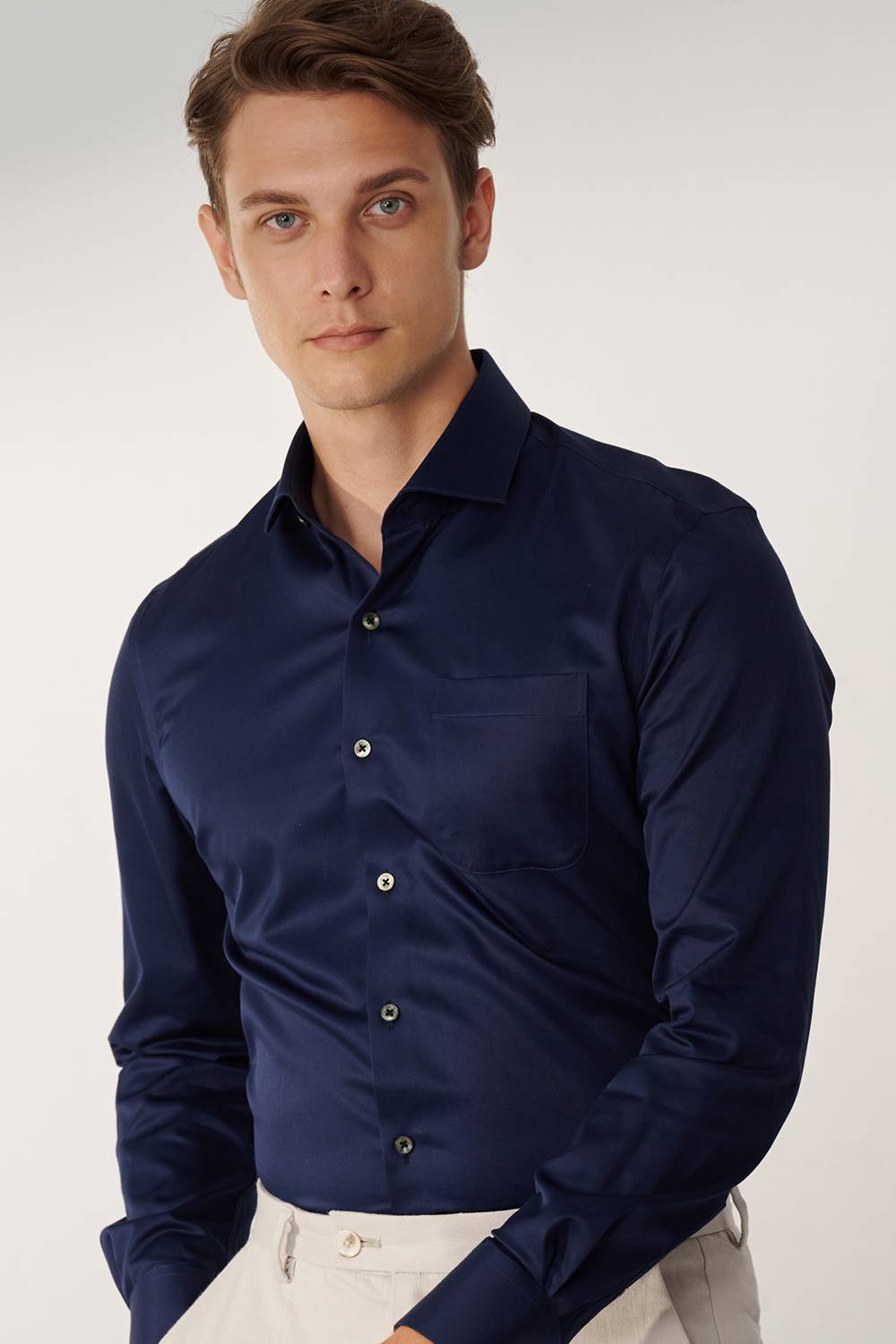 SST&C #Milan Series  Navy Plain Slim Fit Shirt | 00062409001_1