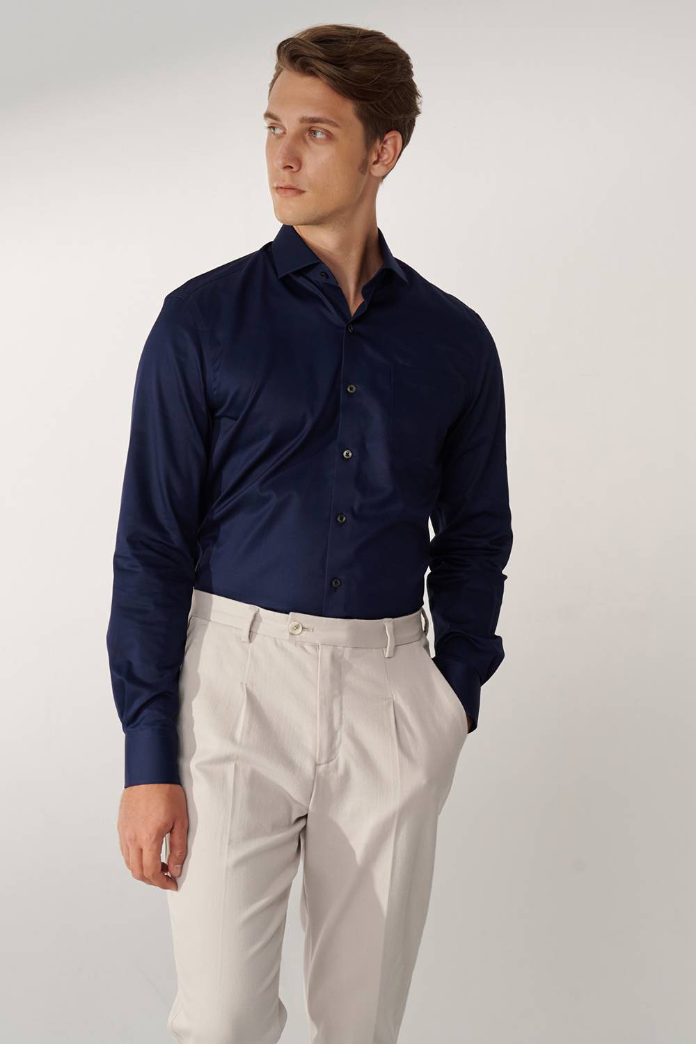 SST&C #Milan Series  Navy Plain Slim Fit Shirt | 00062409001_2
