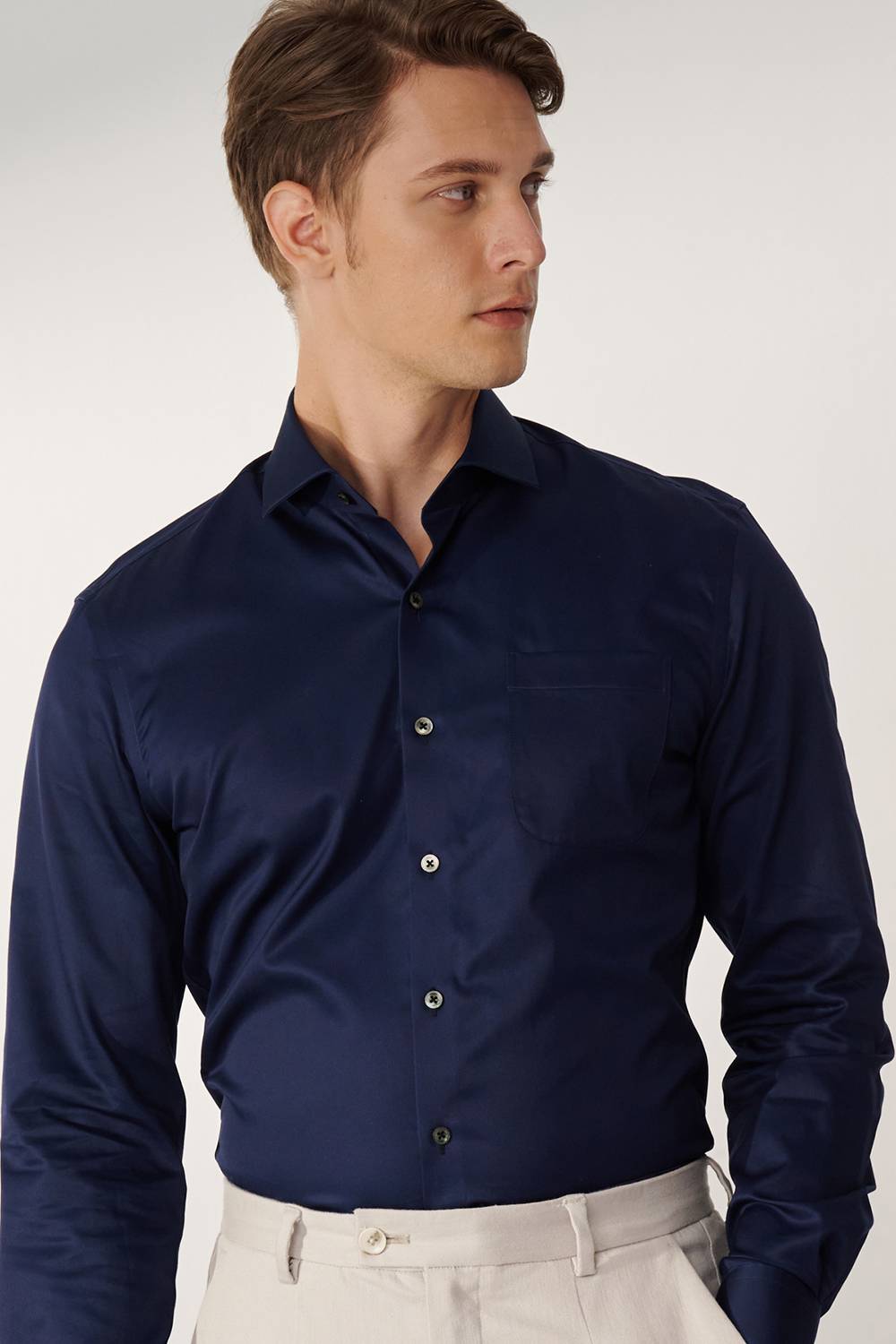 SST&C #Milan Series  Navy Plain Slim Fit Shirt | 00062409001_3