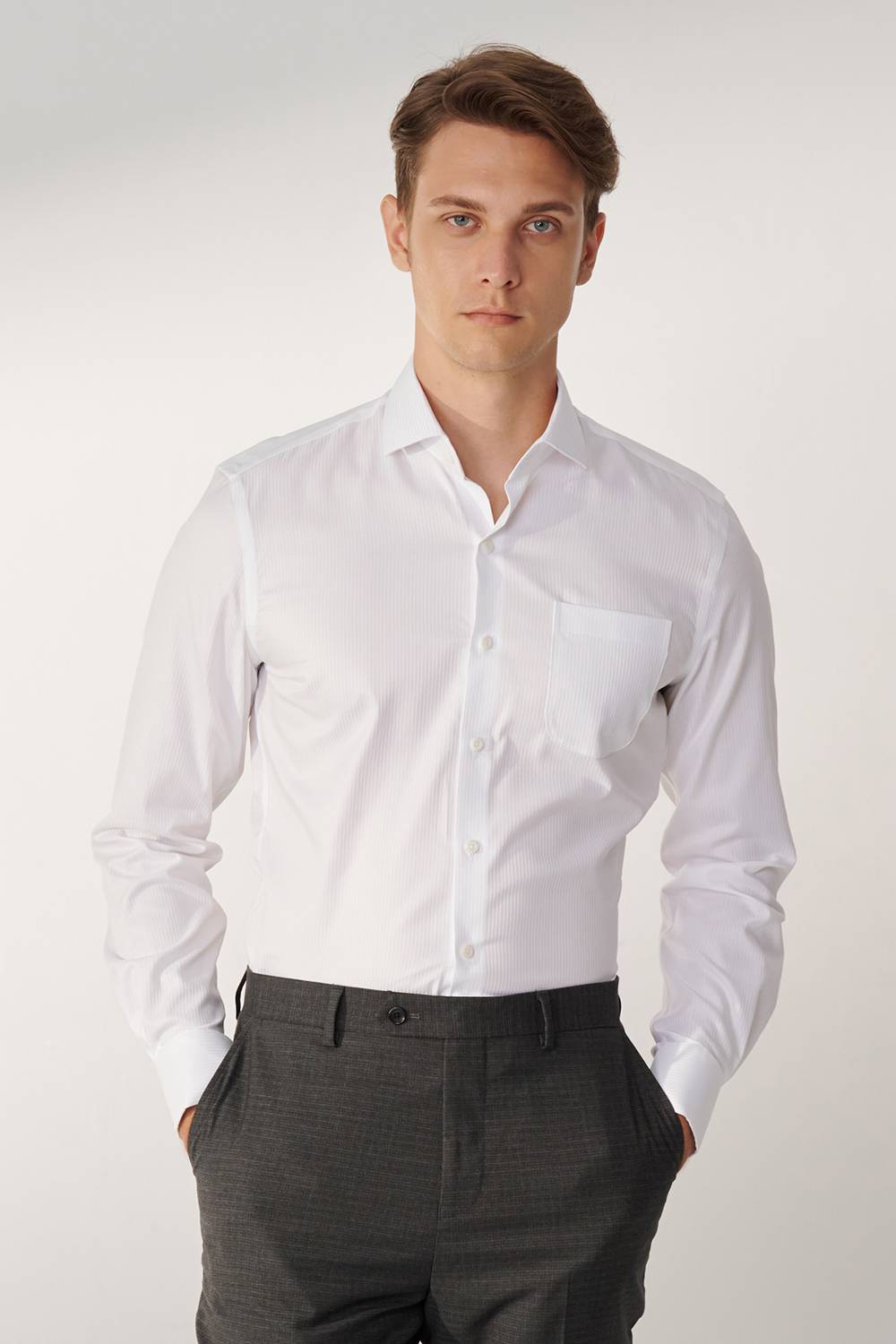 SST&C #Milan Series  White Straight Slim Fit Shirt | 00062409002_0