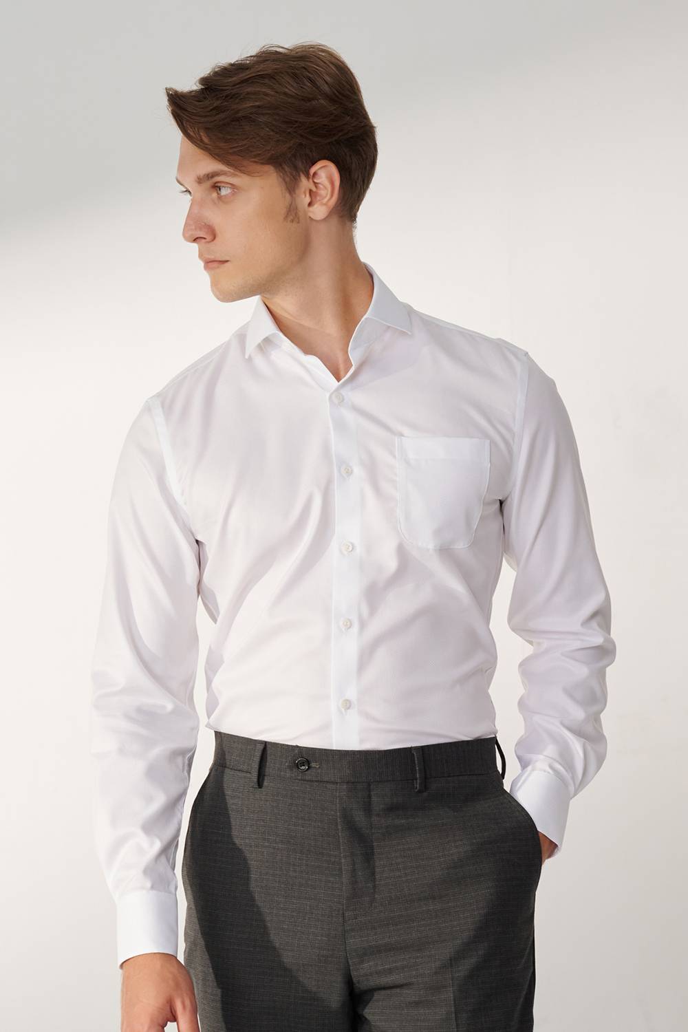 SST&C #Milan Series  White Textured Slim Fit Shirt | 00062409003_0