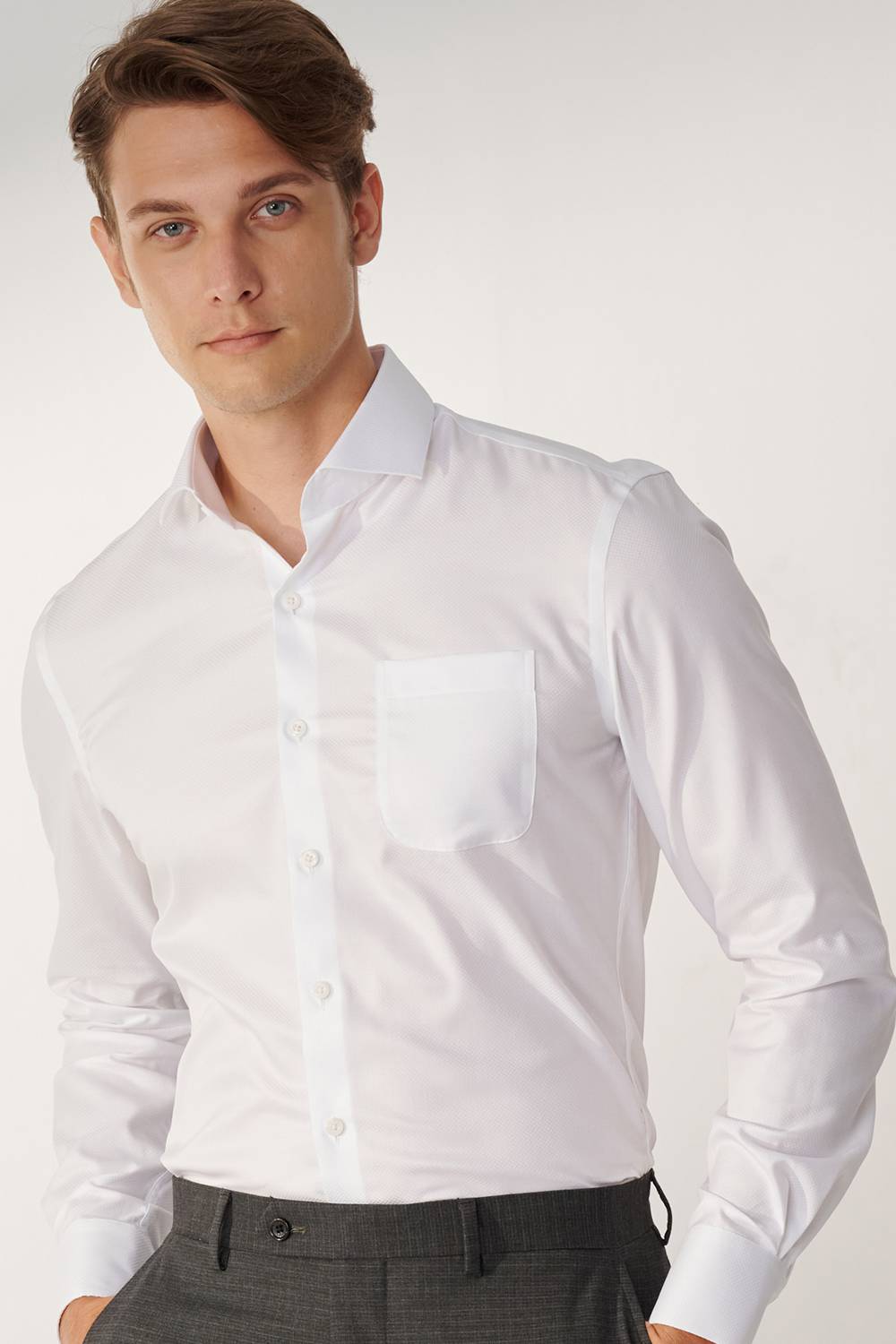 SST&C #Milan Series  White Textured Slim Fit Shirt | 00062409003_1