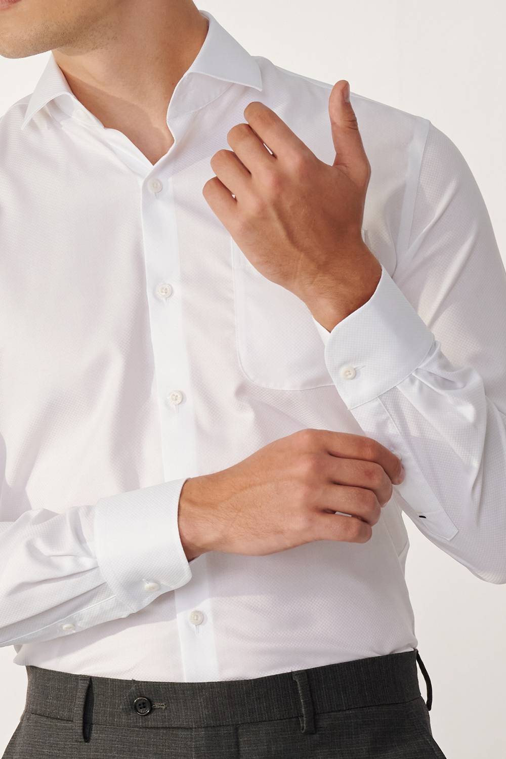 SST&C #Milan Series  White Textured Slim Fit Shirt | 00062409003_4