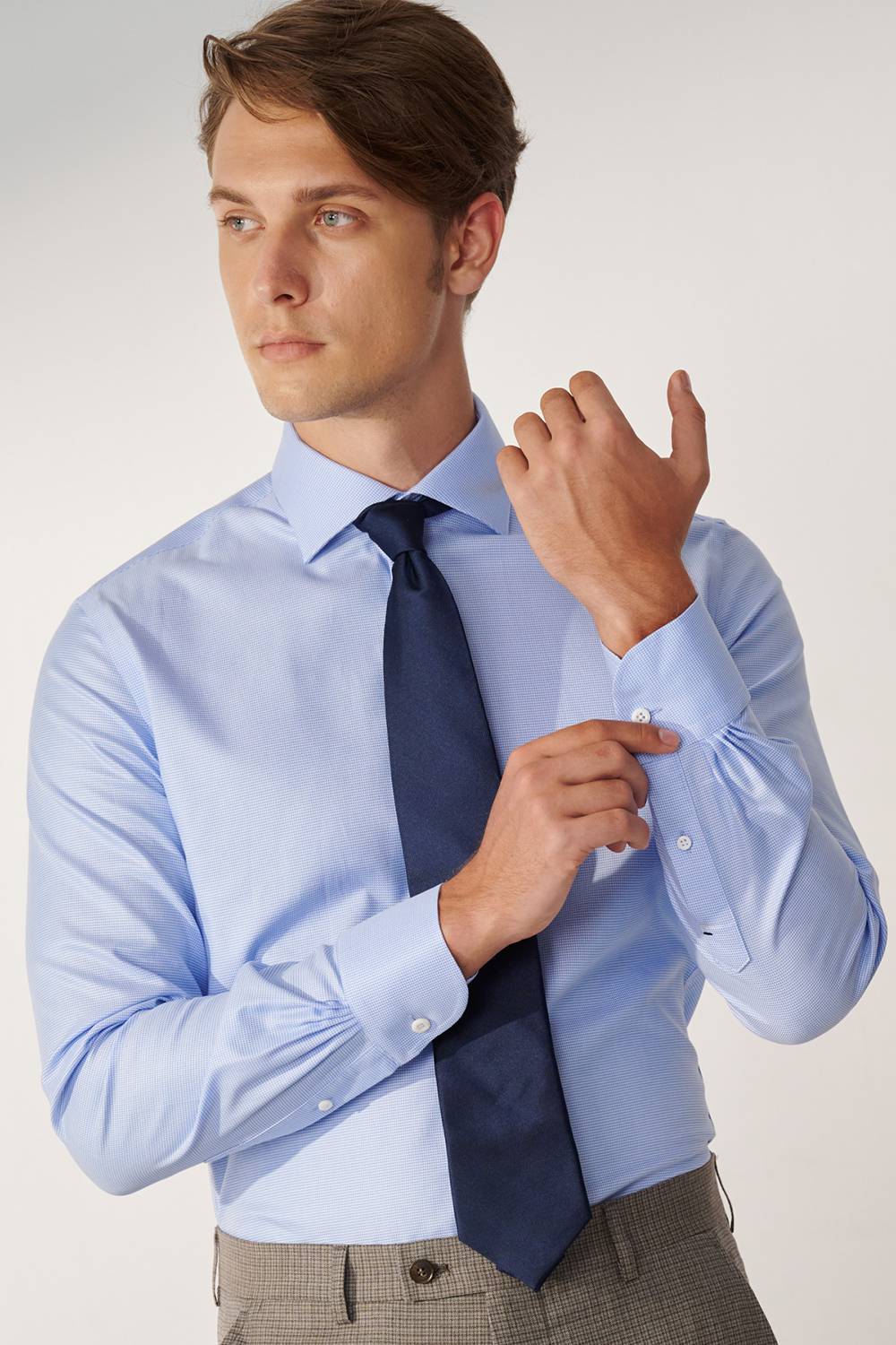SST&C #Milan Series  Blue Textured Slim Fit Shirt | 00062409004_1