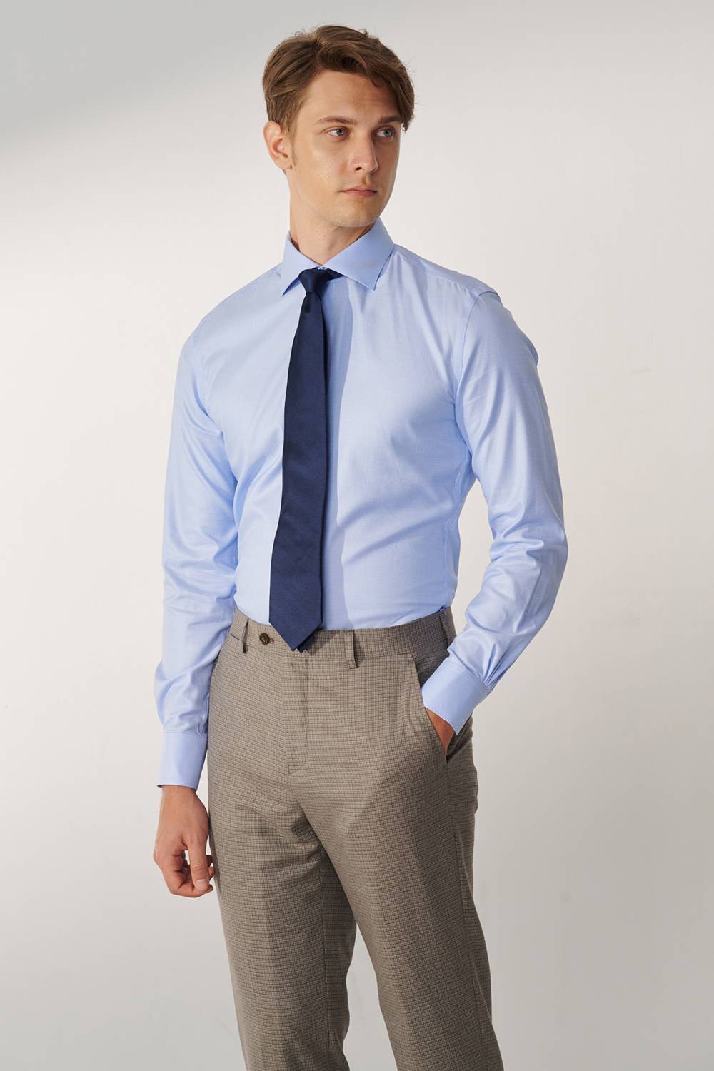 SST&C #Milan Series  Blue Textured Slim Fit Shirt | 00062409004_2