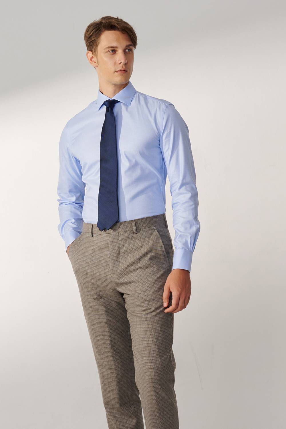SST&C #Milan Series  Blue Textured Slim Fit Shirt | 00062409004_3