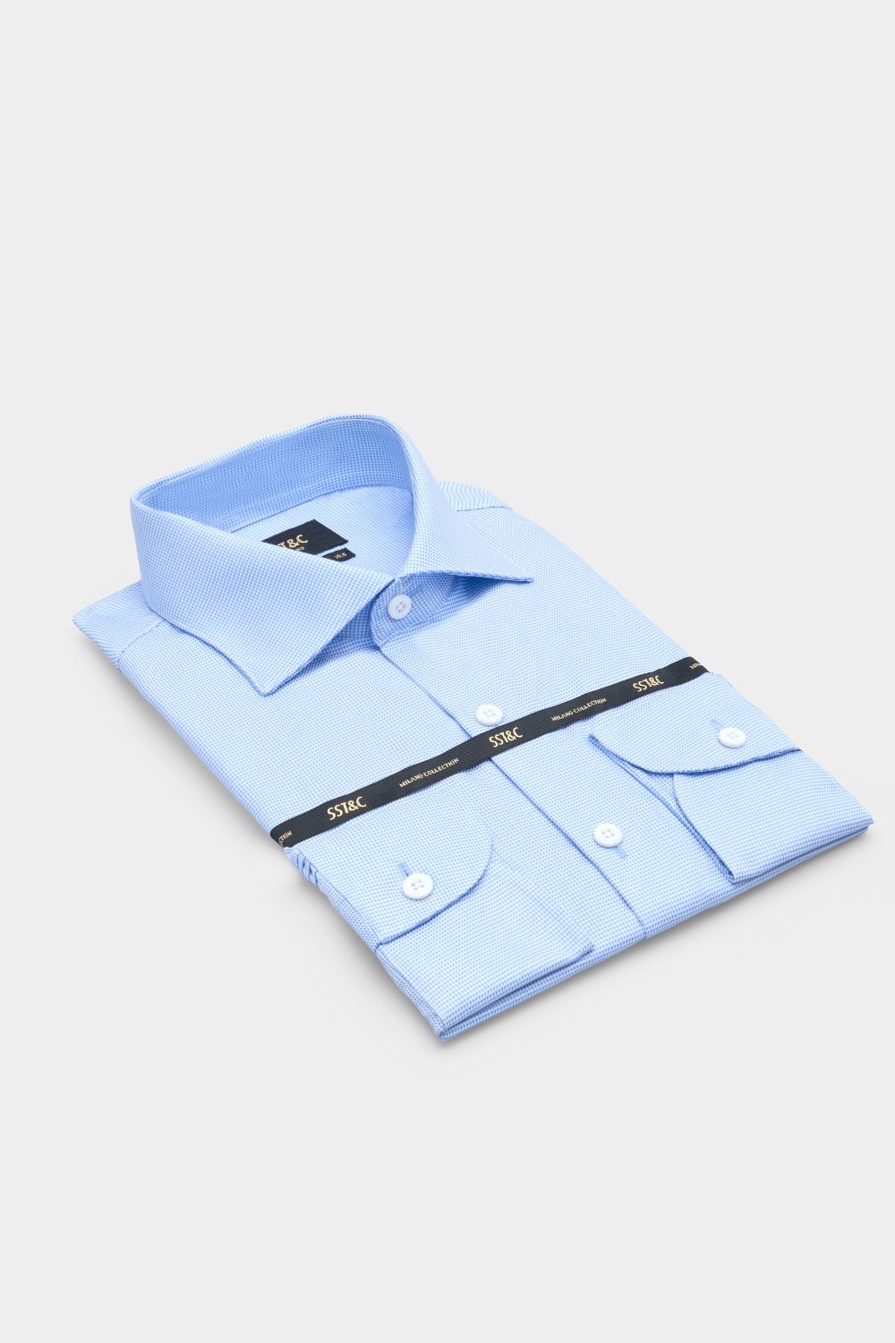 SST&C #Milan Series  Blue Textured Slim Fit Shirt | 00062409004_7