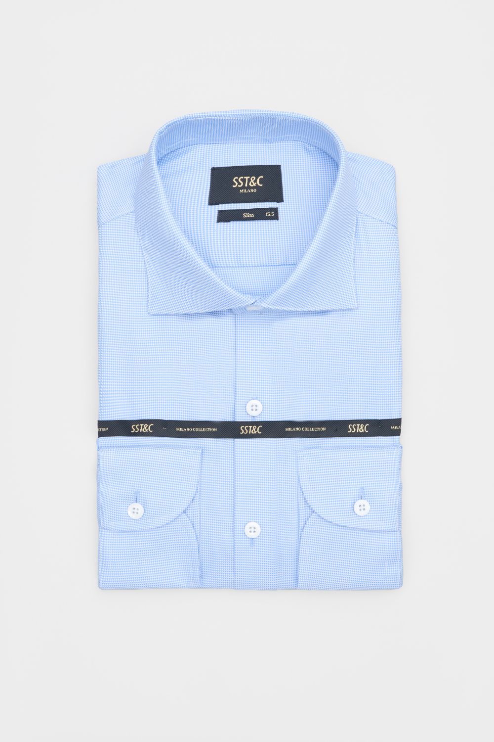 SST&C #Milan Series  Blue Textured Slim Fit Shirt | 00062409004_8