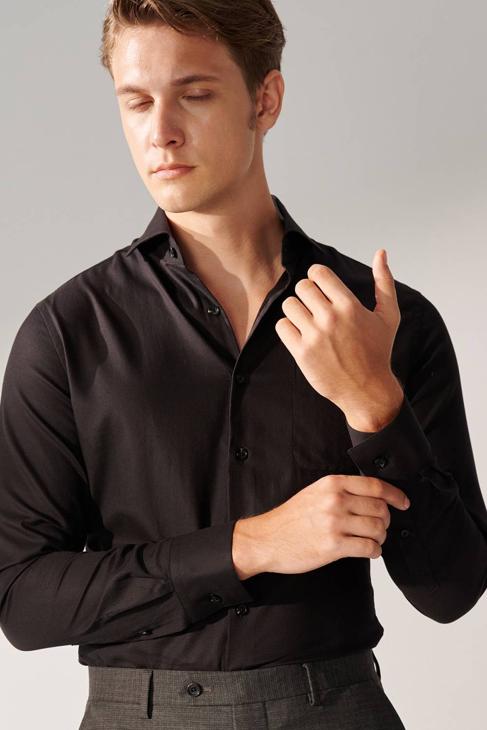 SST&C Black Textured Slim Fit Shirt | 00062409013_1