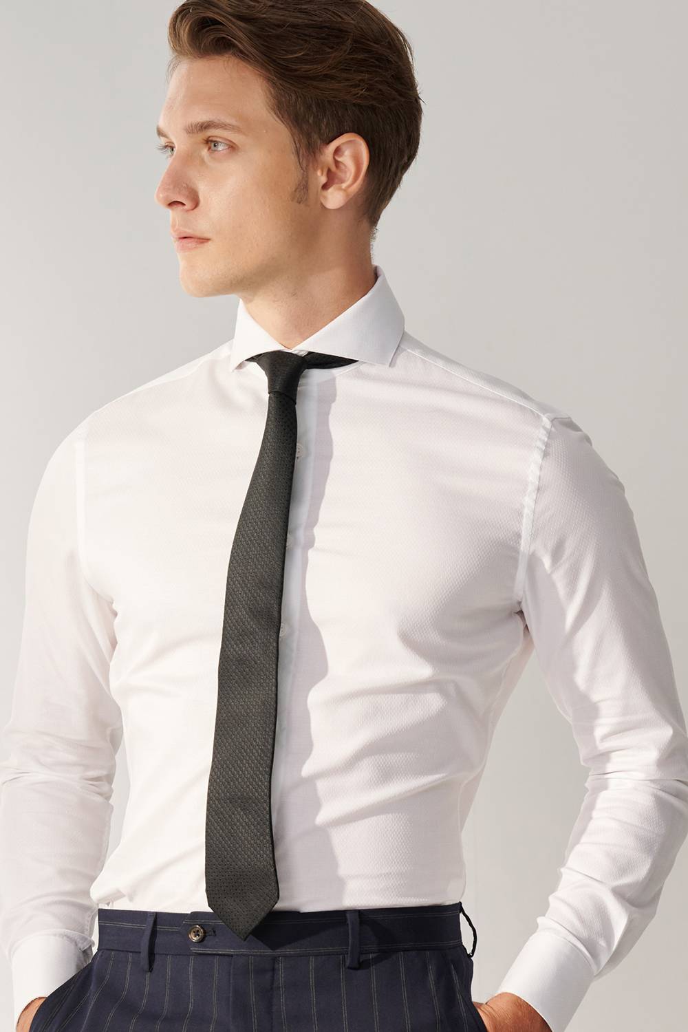SST&C White Textured Slim Fit Shirt | 00062409014_1