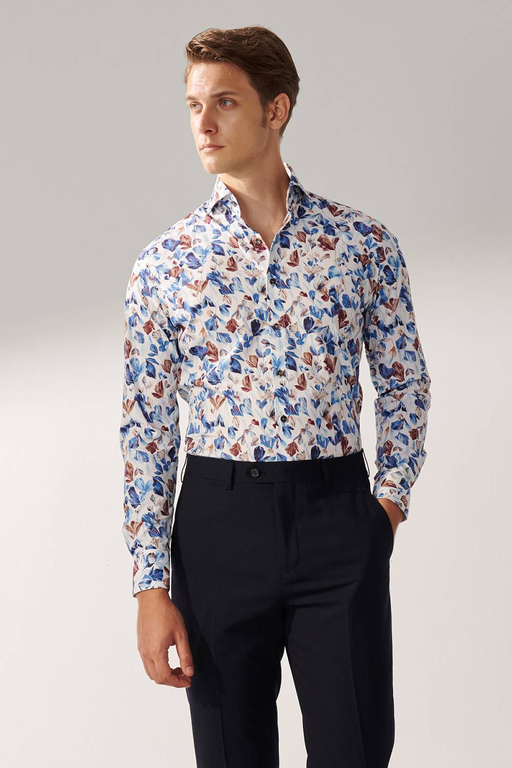 SST&C Blue Coffee Large Flower Print Slim Fit Shirt | 00062409015_2