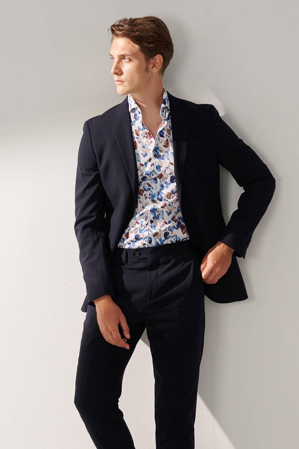 SST&C Blue Coffee Large Flower Print Slim Fit Shirt | 00062409015_3