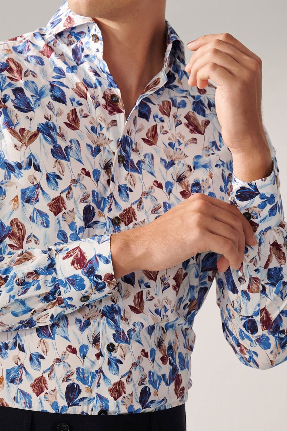 SST&C Blue Coffee Large Flower Print Slim Fit Shirt | 00062409015_6