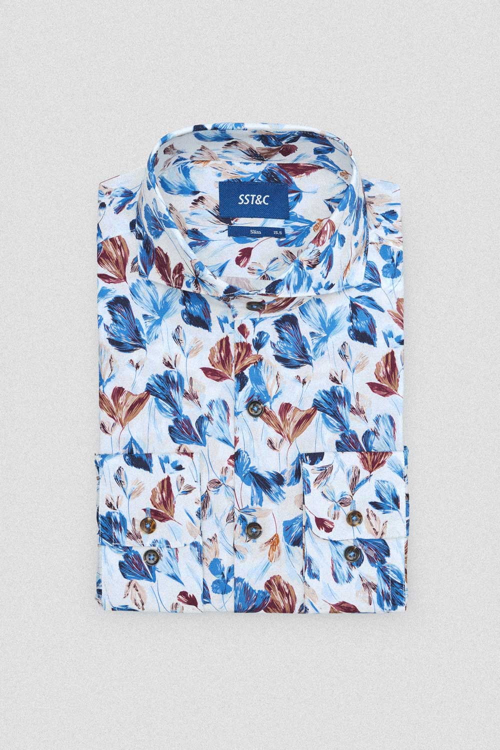 SST&C Blue Coffee Large Flower Print Slim Fit Shirt | 00062409015_7