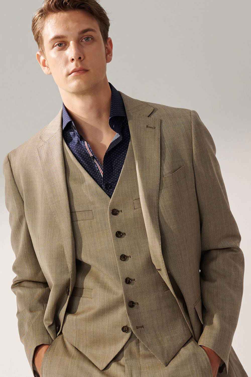 SST&C Navy Blue and White Dot Print Slim Fit Shirt | 00062409016_4