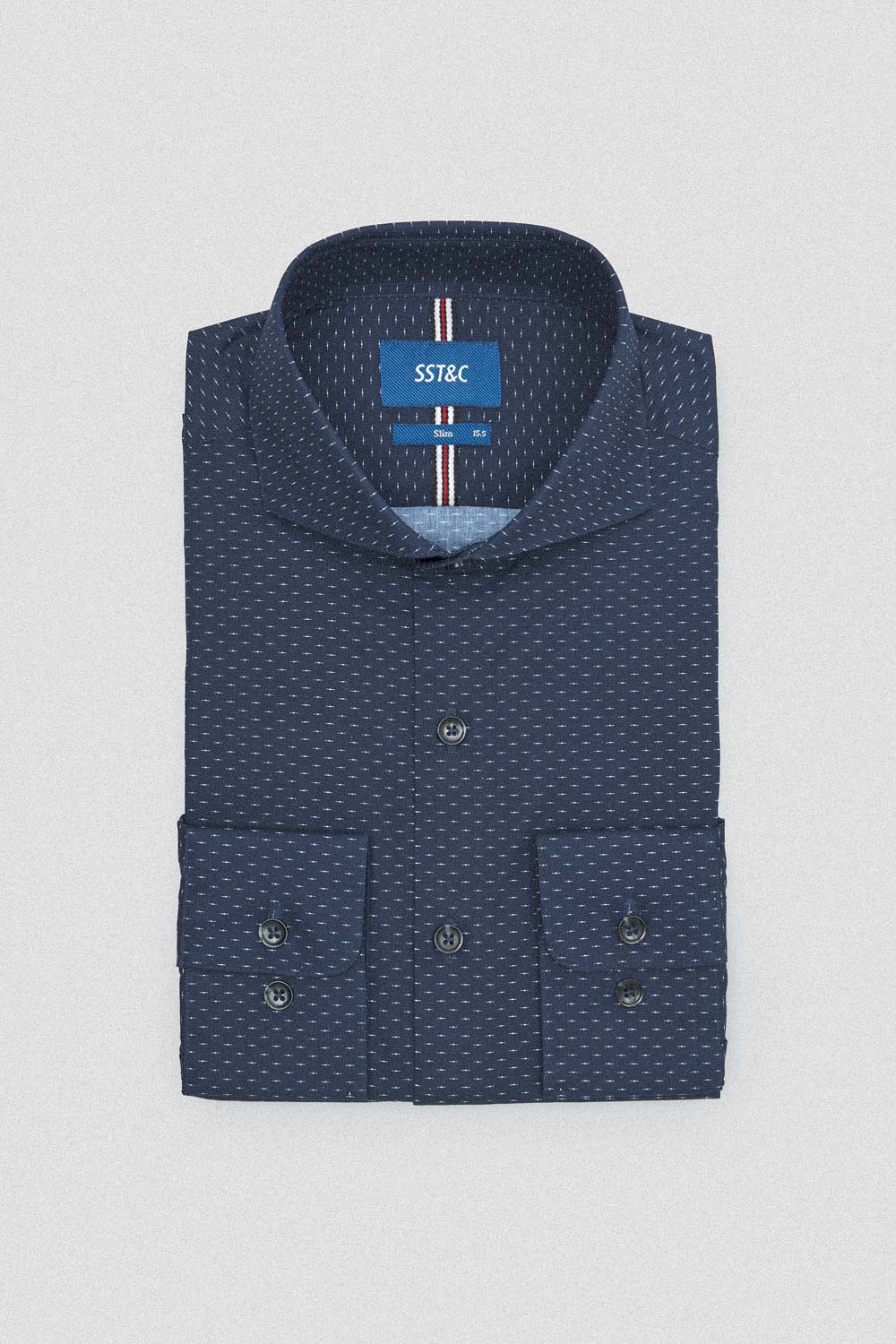 SST&C Navy Blue and White Dot Print Slim Fit Shirt | 00062409016_5