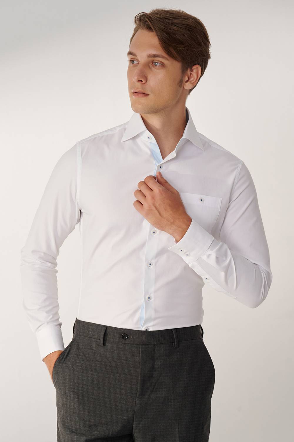 SST&C White Plain Slim Fit Shirt | 00062409017_0