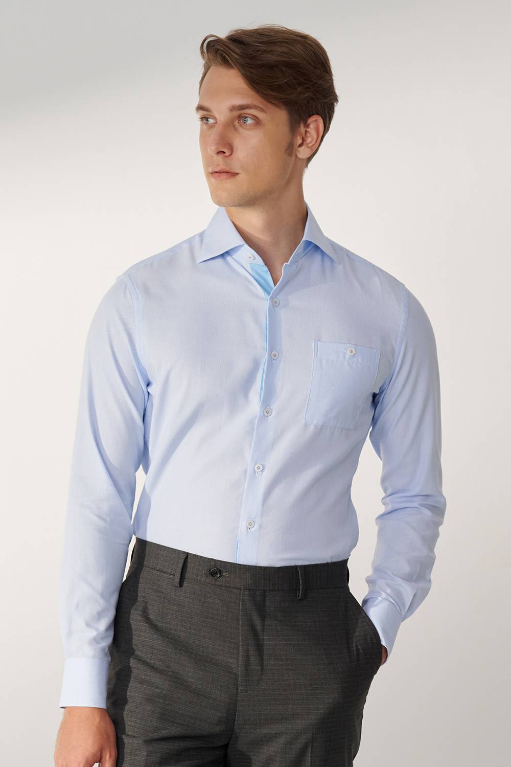 SST&C Blue Textured Slim Fit Shirt | 00062409018_0